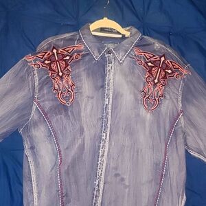 Men's dress shirt with embroidered graphics